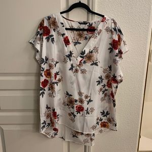 White Floral V-Neck Blouse